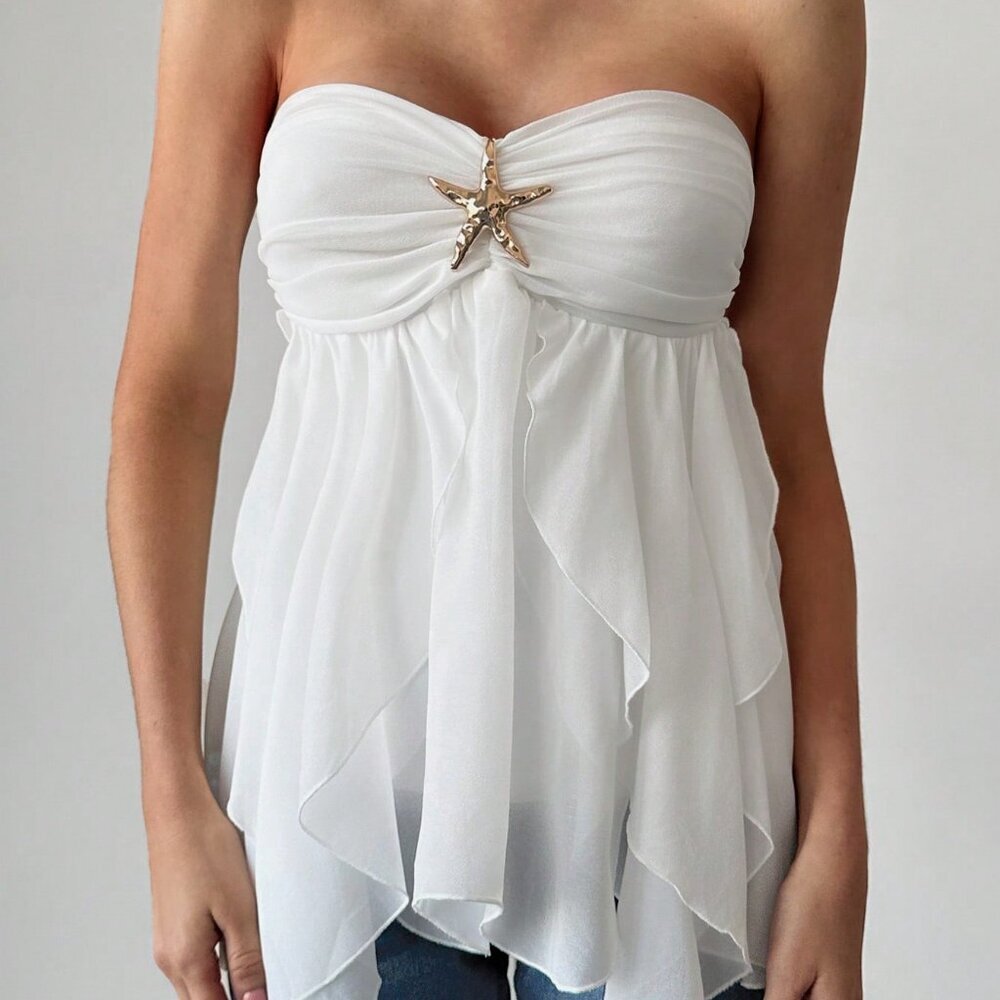 Women's Elegant Romantic Sexy Elegant Style Starfish Embellished top - white - Picture 2 of 6
